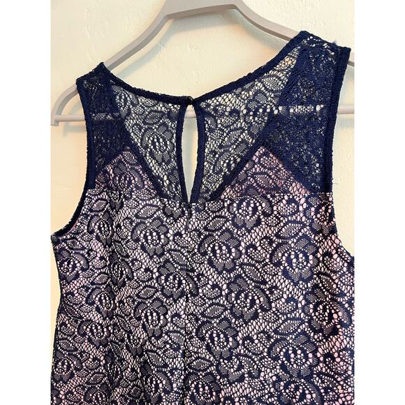 Motherhood Maternity Pink with Blue Lace Overlap Baby Shower Dress Size: Medium - Picture 6 of 8